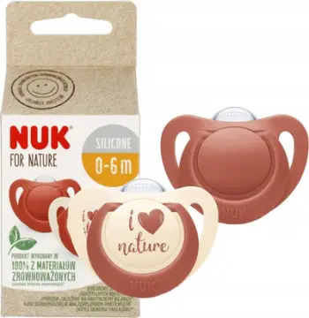 Biberon qetësues NUK for Nature, silikon, anatomik, i kuq, 0-6 muaj, set 2 copë