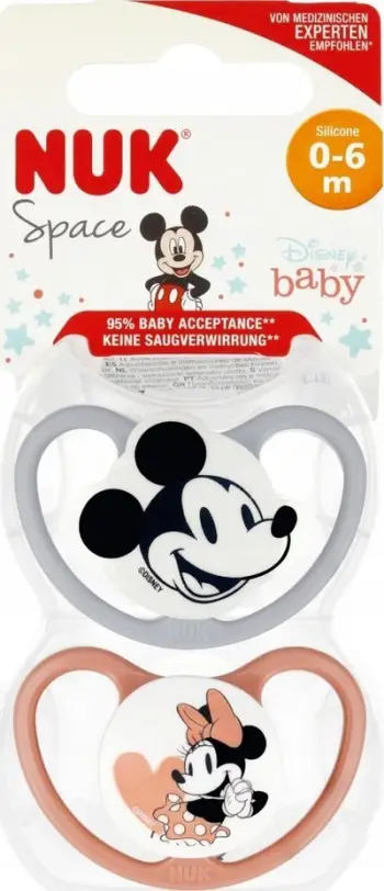 Biberon qetësues NUK Space Mickey Minnie, 0-6 muaj, set 2 copë