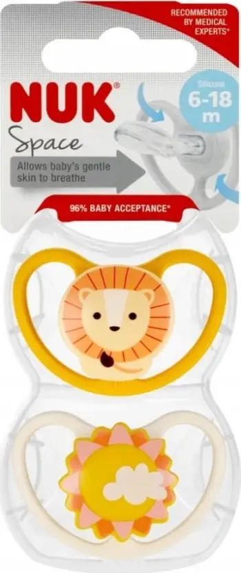 Biberon qetësues NUK Space Size 2, silikon, 6-18m, set 2 copë, shumëngjyrësh