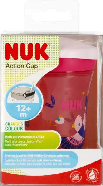 Gotë për fëmijë NUK Action Cup Chameleon, 230ml, 12m, rozë