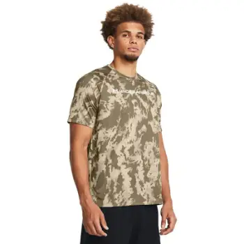 Bluza sportive Under Armour Tech Camo, mëngë të shkurtra, performancë, jeshile