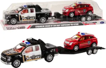 Set lodrash policie Lean Toys, pickup me rimorkio, veturë off-road, shumëngjyrëshe