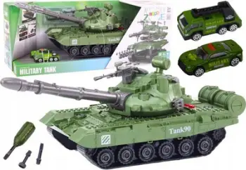 Lodër tank ushtarak LEAN Toys DIY, për montim, me efekte drite dhe zëri, jeshile