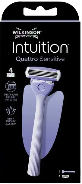 Brisk rroje Wilkinson Sword Intuition Quattro Sensitive, 4 tehe, me aloe vera, ngjyrë vjollcë