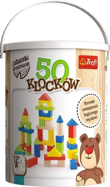 Lodër druri me kube Wooden Toy, 50 blloqe, shumëngjyrëshe