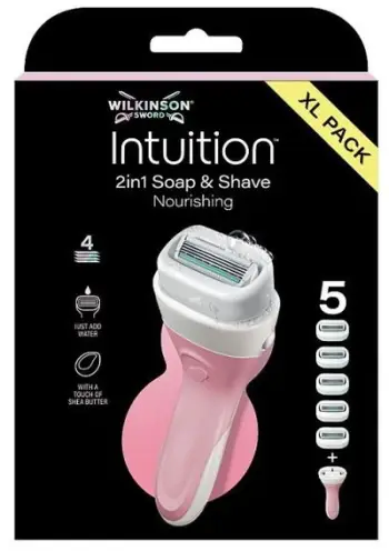 Brisk rroje për femra Wilkinson Sword Intuition 2in1 Ultra Moisture, 5 koka zëvendësuese, rozë
