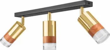 Luster tavani Aurora LM 3.151, 3 spotë, metal dhe dru, e artë