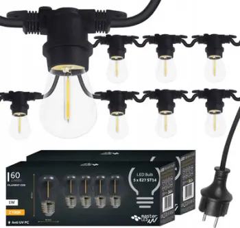 Varg dritash kopshti MasterLED Garland, 10x E27, 10 m, i zi