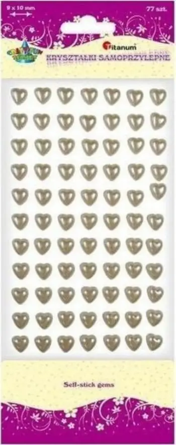 Stickers dekorativë Titanum Hearts, kristale vetëngjitëse perlë, 77 copë, ngjyrë krem