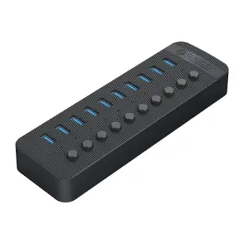 Hub USB Orico CT2U3-10AB, 10x USB-A 3.0, me çelësa individualë, i zi