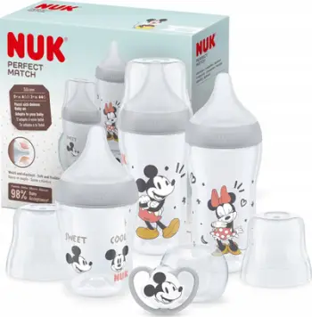 Set biberonësh NUK Perfect Match Starter Set Mickey Mouse, anti kolik, tregues temperature, shumëngjyrësh