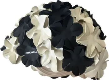 Kaska noti Crowell Swimming Cap, lule 3D, gome e trashë, e bardhë e zezë