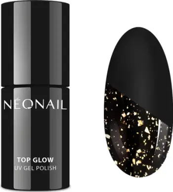 Llak xheli për thonj NEONAIL Top Glow Gold Flakes, UV, 7.2ml, i zi me grimca ari