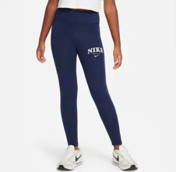 Leggings Nike Logo Print, bel elastik, për vajza, blu të errët