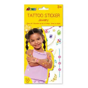 Set tatuazhesh të përkohshme për fëmijë Jewelry Tattoos, me shkëlqim ari dhe argjendi, shumëngjyrëshe