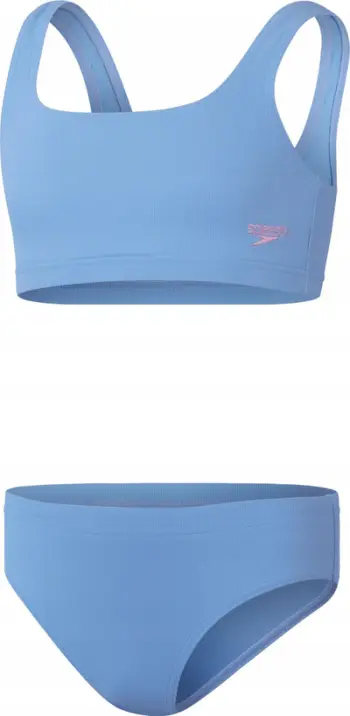 Kostum banje dy pjesësh për vajza Speedo RIB 2PC, material i ricikluar, teksturë ribbed, blu e çelët