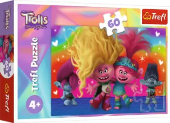 Puzzle për fëmijë TREFL Friendly Trolls, 60 copë, 33 x 22 cm, shumëngjyrësh