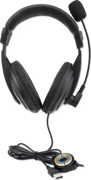 Kufje mbi vesh Manhattan Stereo USB, me mikrofon, lidhje USB A, të zeza