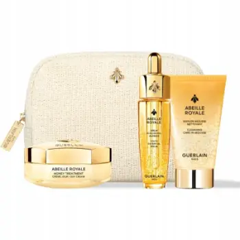 Set kozmetik Guerlain Abeille Royale, krem dite 50ml, shkumë pastruese 40ml, serum vajor 15ml