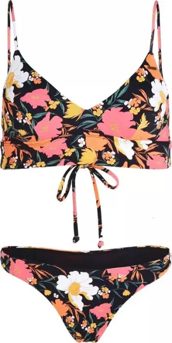 Set bikini për femra O'Neill Wave Skye, prerje trekëndore, print lulesh, i zi me shumëngjyrësh