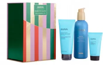 Set kujdesi trupi Ahava Dare to Glow Wave of Hydration Trio, losion trupi 250ml, krem duarsh 100ml, për femra