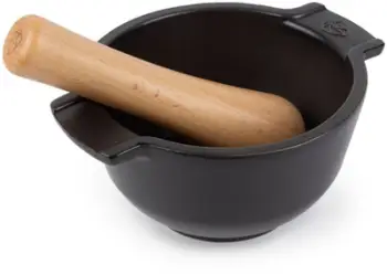 Havan kuzhine Appolia Mortar and Pestle, qeramike, shtypëse druri, gri e errët