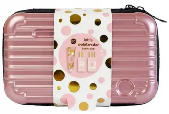 Set udhëtimi për banjo AC Let’s Celebrate, Tea Rose & Velvet, 3 copë, etui rozë