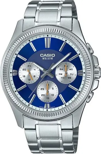 Orë dore Casio Enticer MTP-1375D-2A1, analog, çelik inox, kornizë blu