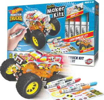 Set ndërtimi Hot Wheels Maker Kitz, pjesë plastike, markerë, ngjyra të ndryshme