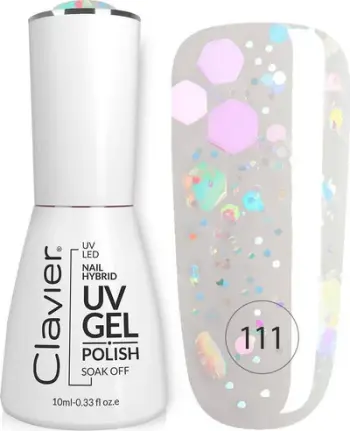 Llak thonjsh Clavier Hybrid UV Gel 111, efekt holografik, transparent, shumëngjyrësh
