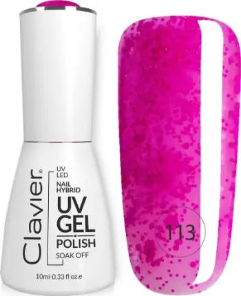 Llak xhel hibrid thonjsh Clavier Luxury Berry Shake 113, efekt holografik, 10ml, rozë