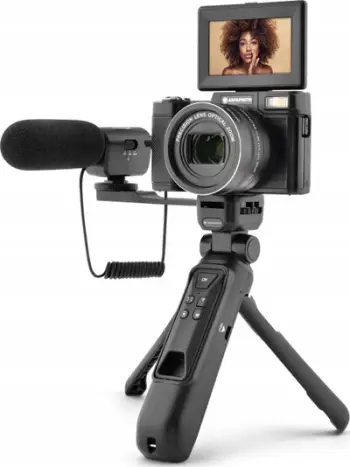 Kamera vlogimi AgfaPhoto VLG-4K, set me mikrofon dhe tripod, video 4K, e zezë