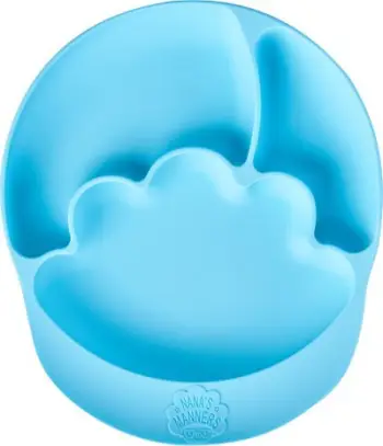 Pjatë silikoni për bebe Nana's Manners Suction Plate, me vakum, me ndarje, blu
