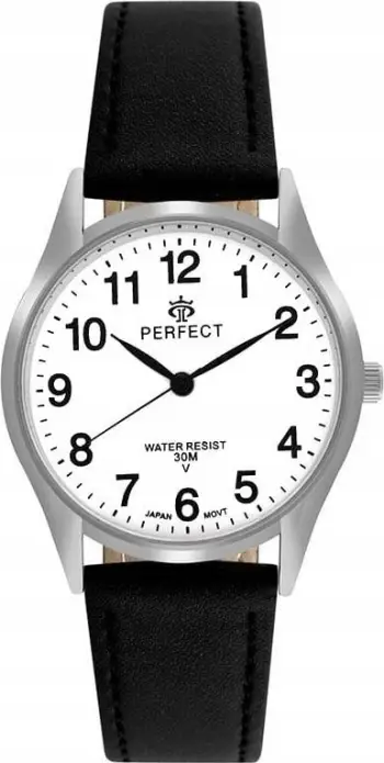 Orë dore femrash Perfect GX018-01, 34mm, rezistente ndaj ujit 30m, e argjendtë me rrip të zi