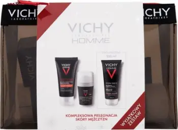 Set kozmetikë meshkujsh Vichy Homme Structure Force Hydra Mag C, krem kundër rrudhave, xhel dushi dhe deodorant, i zi