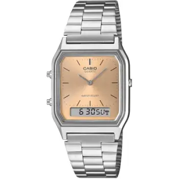 Orë dore Casio Vintage AQ-230A-4AMQY, analog dixhitale, Dual Time, bakri