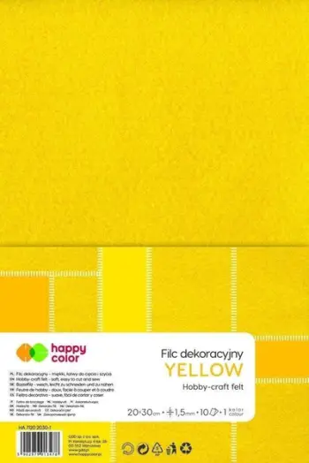 Fletë filci dekorativ Happy Color, 20x30cm, 1.5mm, set 10 copë, e verdhë