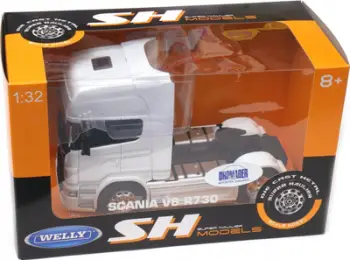 Lodër kamion Welly Scania V8 R730, shkalla 1:32, metal die cast, i bardhë