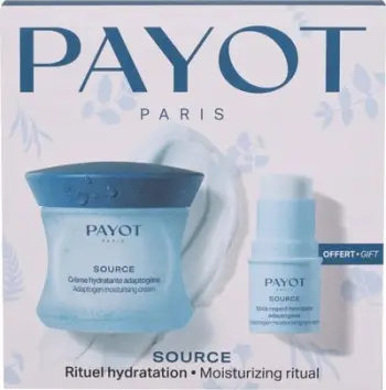 Set krem fytyre PAYOT Source, hidratues adaptogjen, për lëkurë të thatë, blu