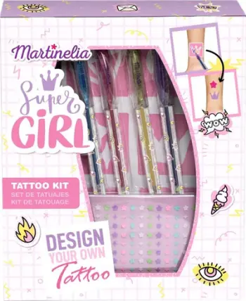 Set tatuazhesh Martinelia Super Girl, lapsa ngjyrues, shabllone, rozë