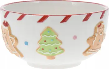 Enë qeramike Home Styling Christmas Gingerbread, diametër 12 cm, motiv festash, e bardhë