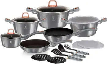 Set tenxheresh BerlingerHaus BH-7037 Moonlight, 18 copë, veshje mermeri, gri metalik