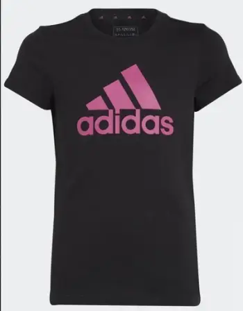Bluzë fëmijësh Adidas Essentials Big Logo, mëngë të shkurtra, logo rozë, e zezë
