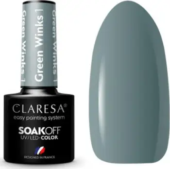 Llak gjeli semi permanent Claresa Green Winks 01, UV LED, jeshile gri