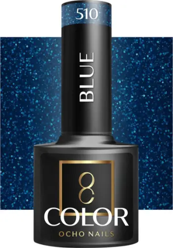 Llak xhel hibrid Ocho Nails Color Blue 510, 5g, me shkëlqim glitter, blu e errët