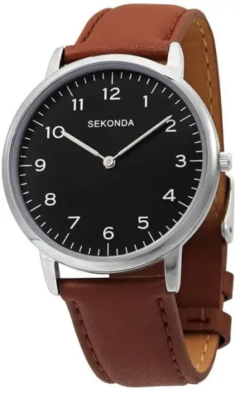 Ora dore Sekonda Quartz 1348.84, 42mm, rrip lëkure kafe, me sfond të zi