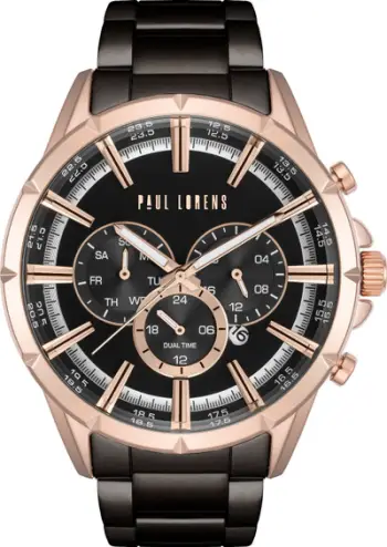 Orë dore meshkuj Paul Lorens PL13605B-1A4, quartz, çelik, e zezë