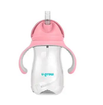 Gotë fëmijësh U Grow, tritan, me pipëz 300ml, rozë