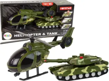 Set lodrash ushtarake Leantoys Helicopter & Tank, me friksion, 2 pjesë, jeshil kamuflazh