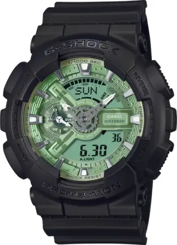 Ora dore Casio G-Shock GA-110CD-1A3ER, Quartz, 20 bar, e zezë me jeshile
